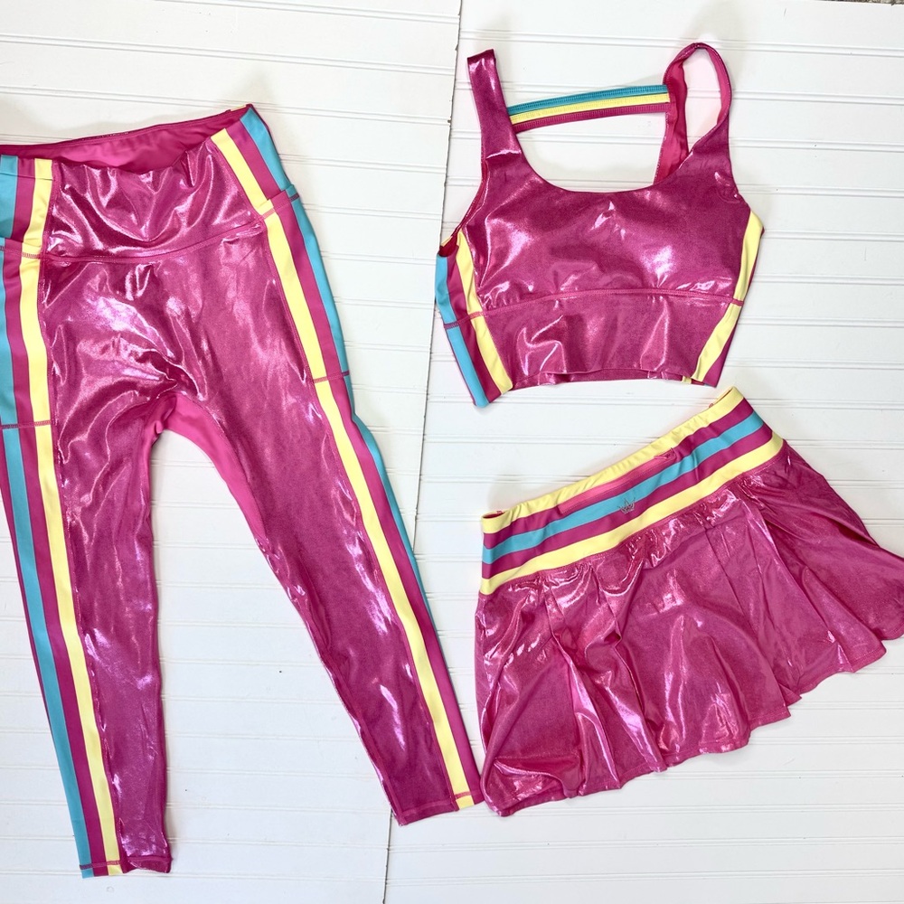 Crowned Athletics Skort Leggings Top BARBARA GIRL Pink Icon LARGE Foil Barbie